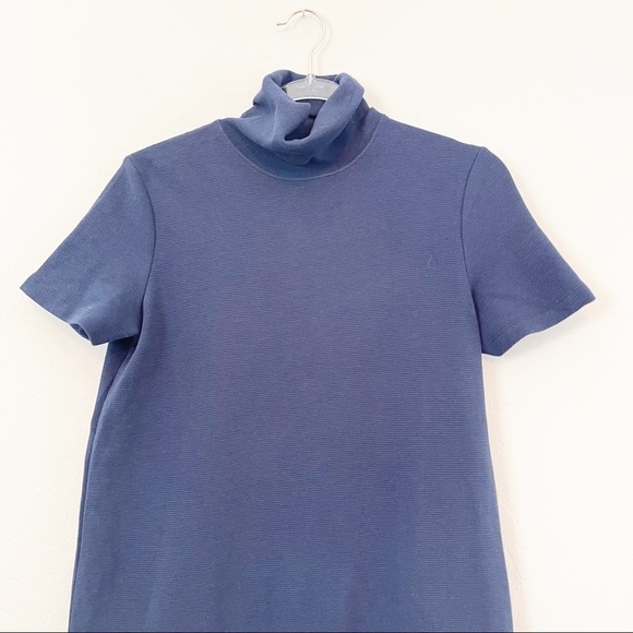 Zara Women's Ribbed Midi Dress Turtleneck Navy Blue Short Sleeve Small - Picture 2 of 7